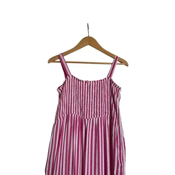Raviya Pink White Striped Tiered Maxi Dress Smocked Bodice Size XL NWT - Picture 3 of 8
